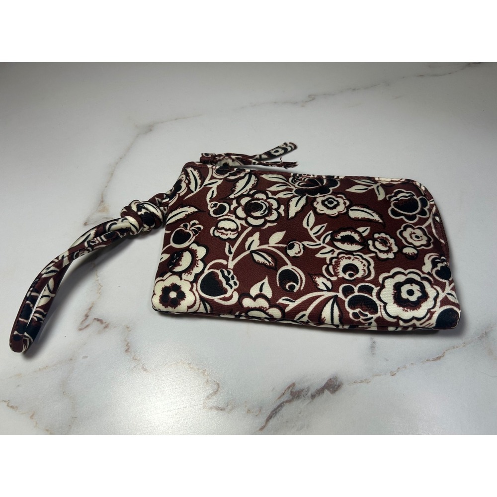 Vera‎ Bradley Floral Wristlet Wallet Brown Cream Zip Around Travel Pouch